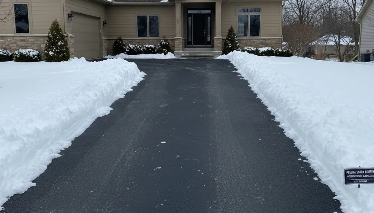 Clean driveway after professional snow removal by Chop Chop Landscaping in Peoria, IL