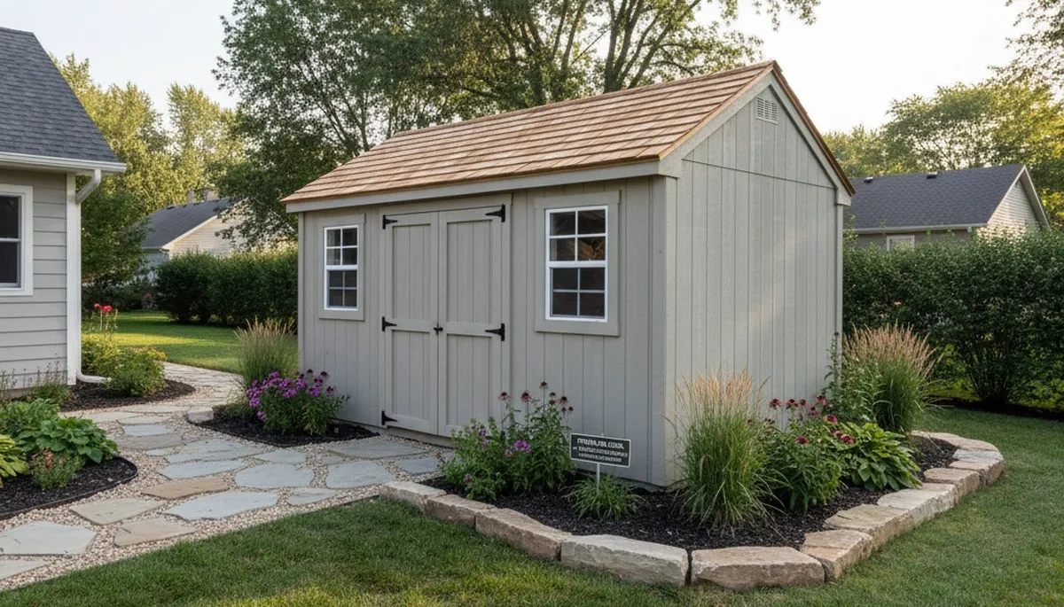 New backyard shed installation with professional landscaping in Peoria, IL by Chop Chop Landscaping