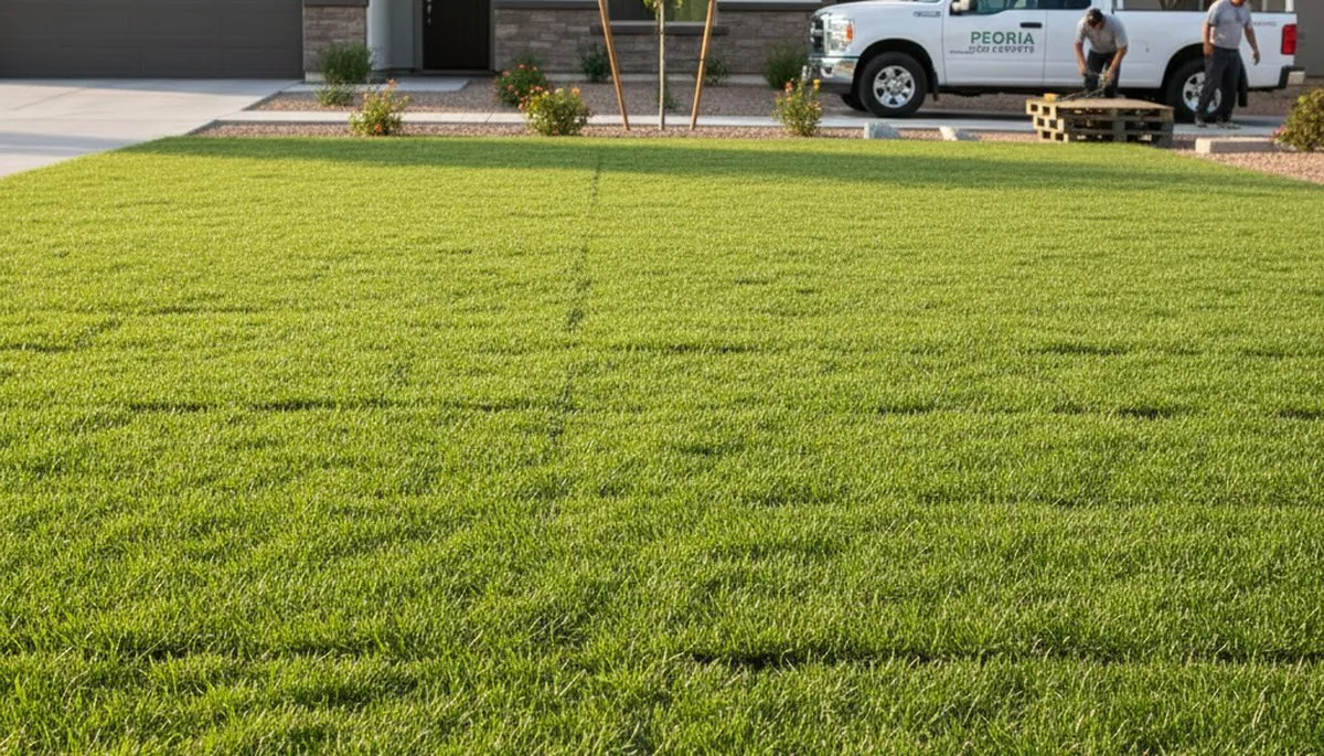 Fresh sod installation creating a vibrant green lawn by Chop Chop Landscaping in Peoria, IL